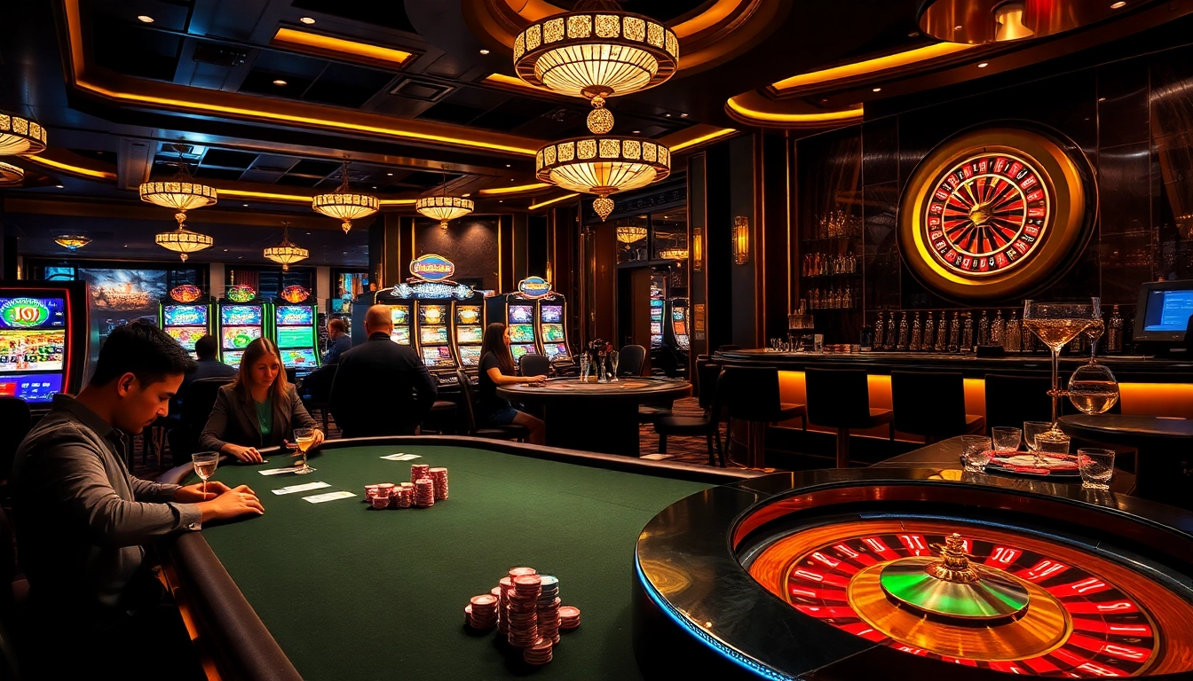 Gamblers enjoying a thrilling experience at a casino with elements from https://f168.tools/ featured prominently.