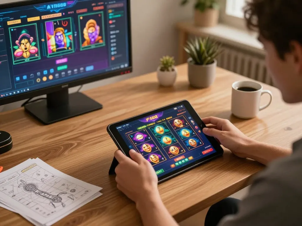 Engaged player enjoying F168 online slots in a cozy setting, highlighting responsible gaming principles.