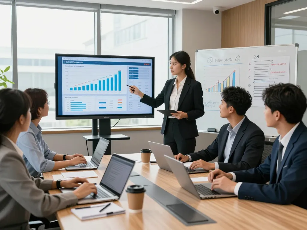 Chartered accountants collaborating in a modern office meeting, browse around this site for financial insights.