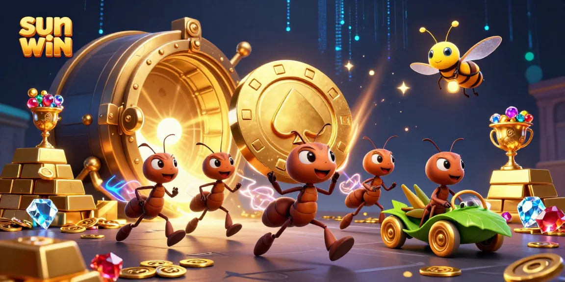 Engage in thrilling gameplay at Sun Win featuring a team of whimsical ants and sparkling treasures.