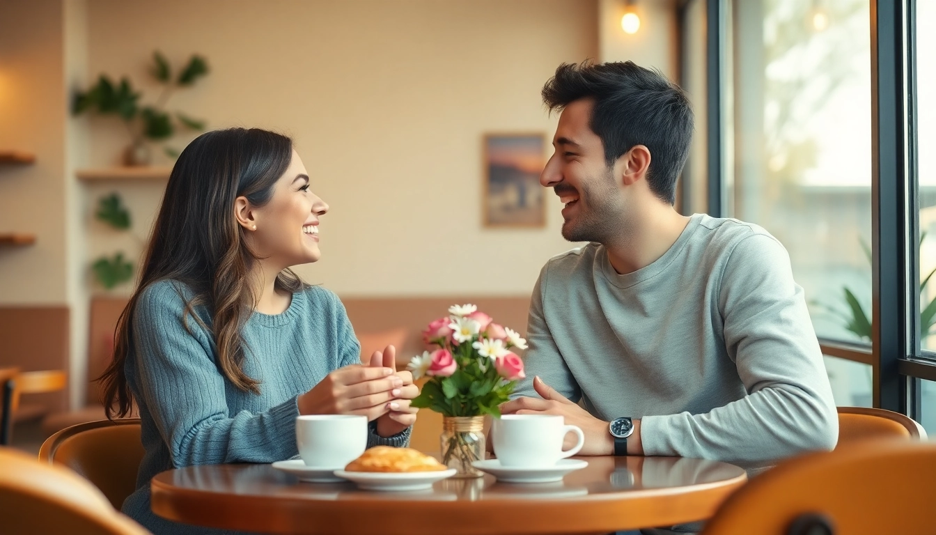 Couple enjoying coffee at a café, embodying the joy of having a crush on someone.