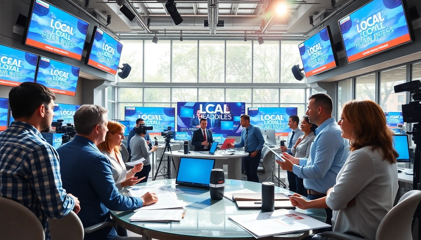 Captivating newsroom scene at https://www.thedailynewsonline.com with reporters collaborating on local stories.