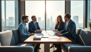 Legal professionals discussing crucial probate documents in a bright office.