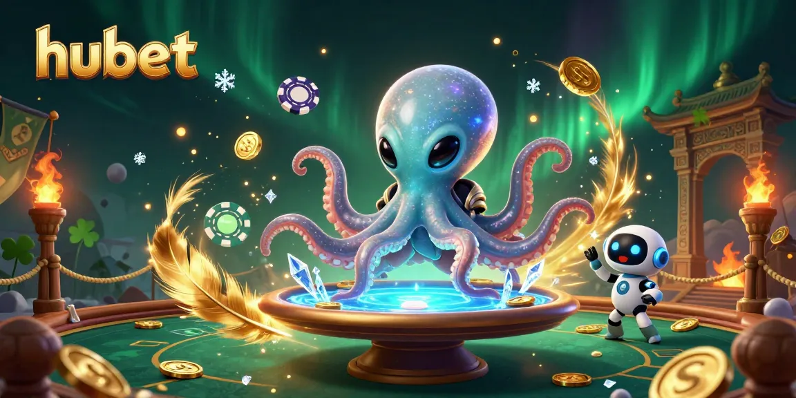 Join the excitement at hubet with a vibrant 3D alien octopus managing a thrilling poker game.