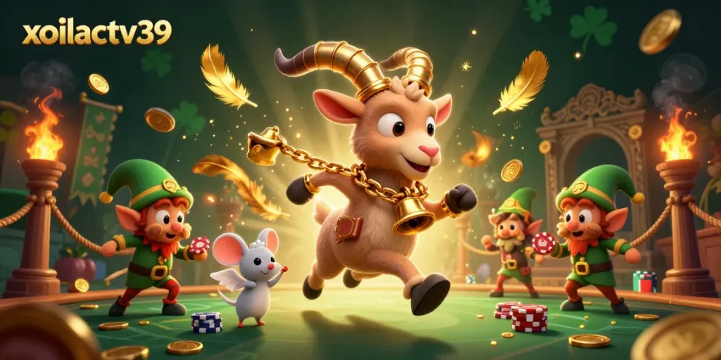 Experience the thrilling action at xoilactv39 with Krampus and friends in a vibrant 3D casino scene.