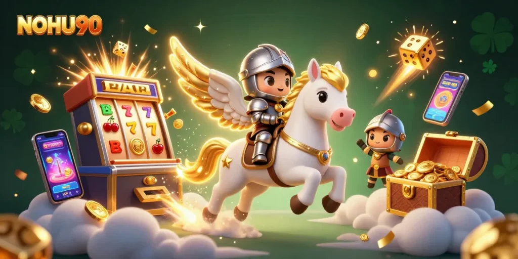 Experience exciting jackpots with NOHU90's vibrant casino illustration featuring thrilling game elements.