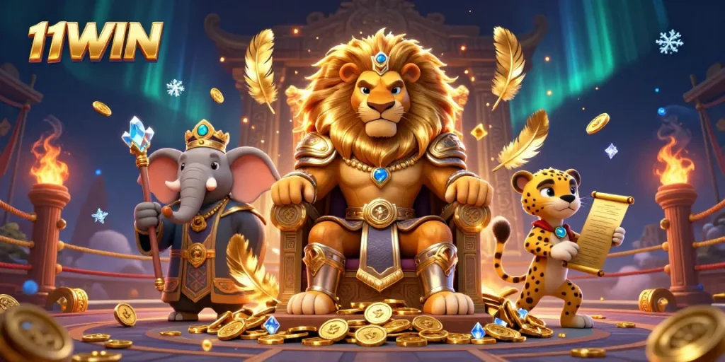Experience thrilling wins at 11WIN, as the lion king, elephant advisor, and cheetah messenger rule the casino realm.