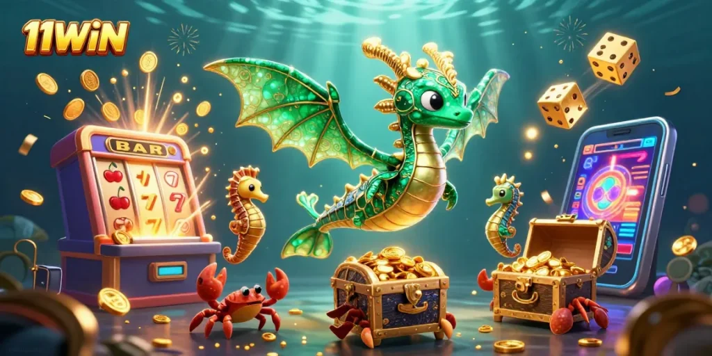 Experience thrilling wins at 11WIN with vibrant slot machines and magical sea characters.