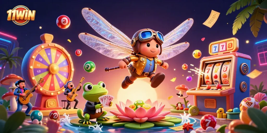 Experience thrilling gameplay at 11WIN with lively casino characters and dynamic gaming elements.